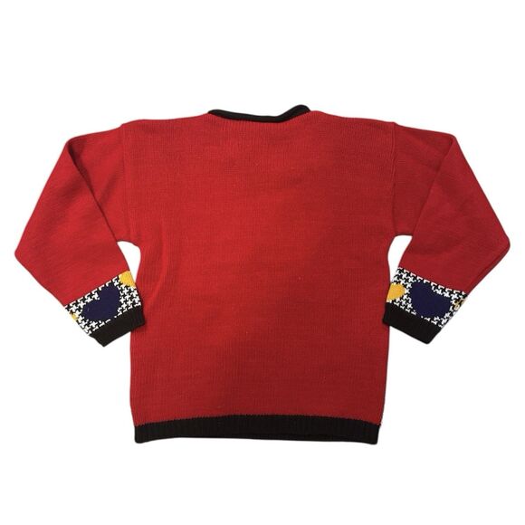 Vintage 90s Disney Mickey Minnie Mouse Sweater Kids Medium 7/9 Red Knit Retro - Picture 2 of 8